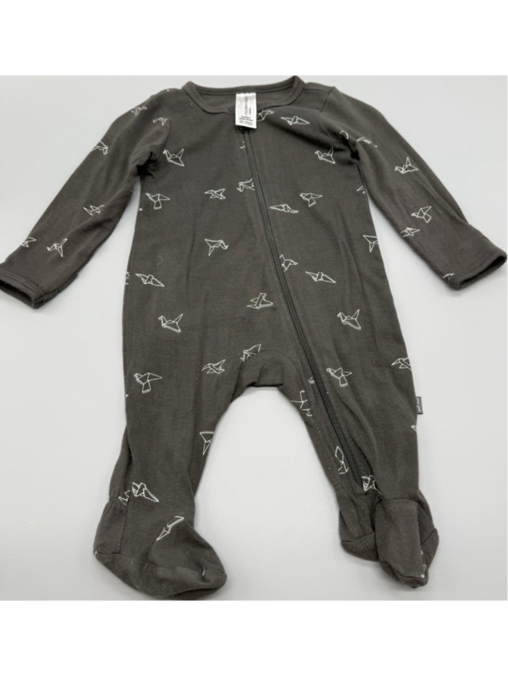 modern moments by Gerber Gray Bird Print Newborn Knit Coverall Zip One-Piece